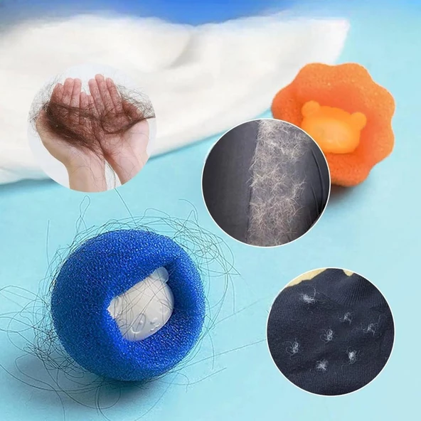 6 x 5 cm Kedi Köpek Tüy Saç Temizleyici Top Çamaşır Makinesi Kıl Toplama Topu Kırışık Önleyici - 3