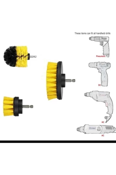 3 lü Matkap Ucu Temizlik Fırça Seti Jant Lastik Tekerlek Koltuk Halı Derz Yıkama Temizleme Fırçası - 7