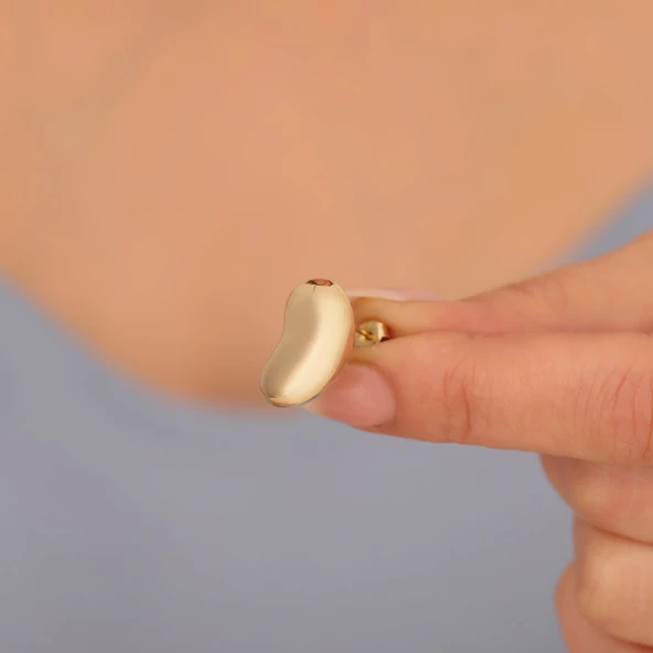 18 Ayar Altın Mikron Kaplama Fasulye Temalı Tasarım Gümüş Küpe - E00273 - Resim 3