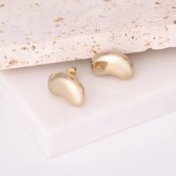 18 Ayar Altın Mikron Kaplama Fasulye Temalı Tasarım Gümüş Küpe - E00273 - Resim 5