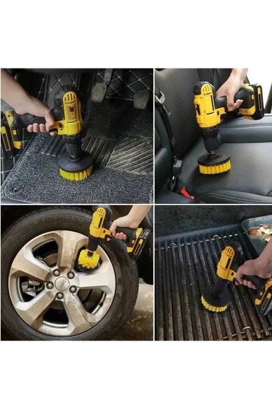3 lü Matkap Ucu Temizlik Fırça Seti Jant Lastik Tekerlek Koltuk Halı Derz Yıkama Temizleme Fırçası - 5