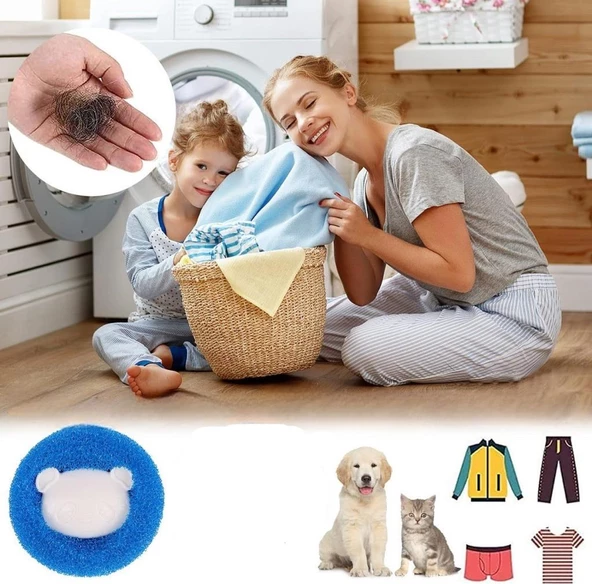 6 x 5 cm Kedi Köpek Tüy Saç Temizleyici Top Çamaşır Makinesi Kıl Toplama Topu Kırışık Önleyici - 7