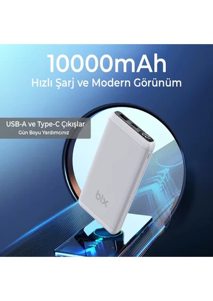 Bix BXPB11 10000MAH 20W Pd Type-C ve Usb-A Scp 22.5W Qc 3.0 18W Çift Çıkışlı LED Ekranlı Powerbank Beyaz - 3