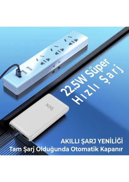 Bix BXPB11 10000MAH 20W Pd Type-C ve Usb-A Scp 22.5W Qc 3.0 18W Çift Çıkışlı LED Ekranlı Powerbank Beyaz - 2