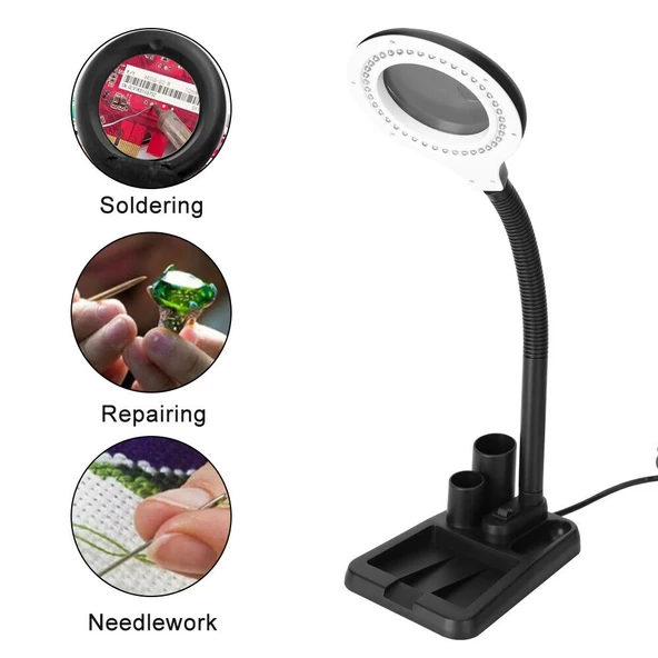 Esnek 5x /10x,40 Led Işıklı Büyüteç ,lamba  Büyüteç Okuma, Çalışma Lehim Masa Lambası A808 - 3
