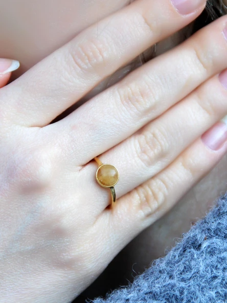 Doğal Taş Sitrin Yuvarlak Doğal Taşlı Altın Kaplama Ayarlanabilir Kadın Yüzük euy53s ürün görseli