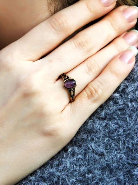 Doğal Taş Ametist Doğal Taşlı Ayarlanabilir Antik Kadın Yüzük euy54amt ürün görseli