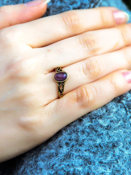 Doğal Taş Ametist Doğal Taşlı Ayarlanabilir Antik Kadın Yüzük euy54amt - Resim 2