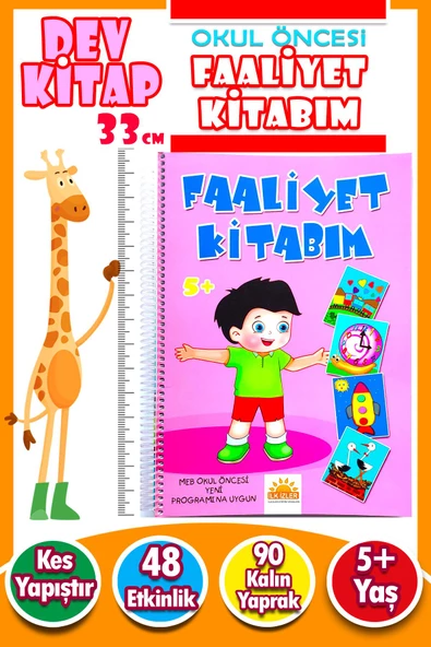 5 + Yaş Okul Öncesi Faaliyet Kitabım DEV KİTAP - 48 Etkinlik - 90 Kalın Yaprak - Kes Yapıştır