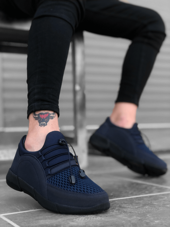 BA0173 Kalın Taban Lastikli Tarz Sneakers Lacivert Erkek Spor Ayakkabısı - 4