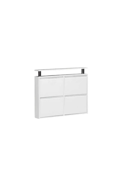 Moemi Tablalı (2+ 2) 4'lü Metal Ayakkabılık-BEYAZ