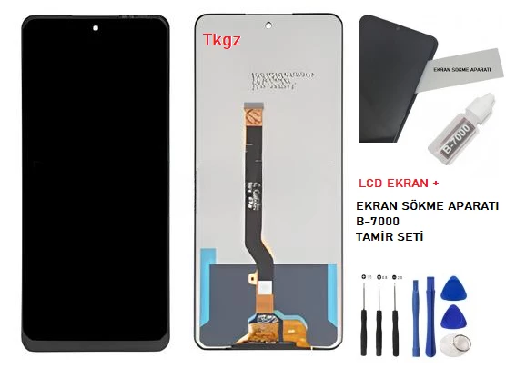 Tkgz - Tecno Camon 18P Uyumlu Lcd Ekran Dokunmatik Orijinal + B-7000 + TAMİR SETİ ürün görseli 1