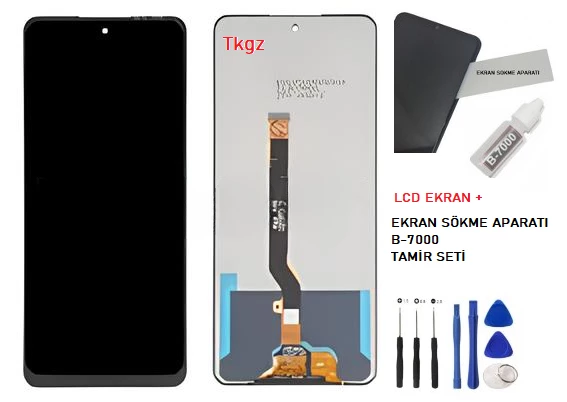 Tkgz - Tecno Pova 4 Uyumlu Lcd Ekran Dokunmatik Orijinal + B-7000 + TAMİR SETİ