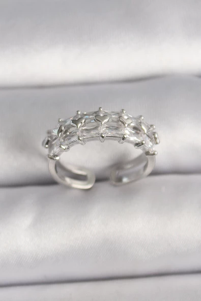 Pirinç Gümüş Renk Zirkon Taşlı Ayarlanabilir Yüzük - EBJ250113W30564 ürün görseli