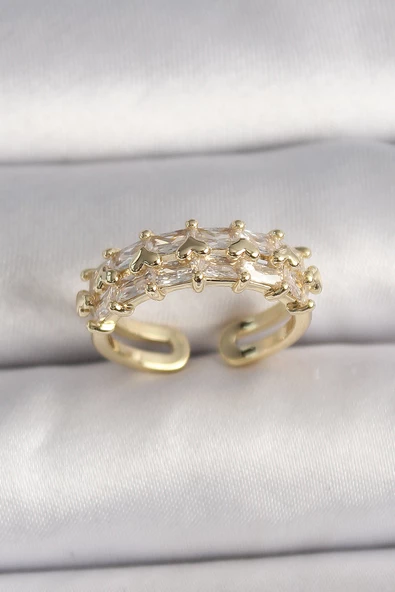 Pirinç Gold Renk Zirkon Taşlı Ayarlanabilir Yüzük - EBJ250113W30563 ürün görseli