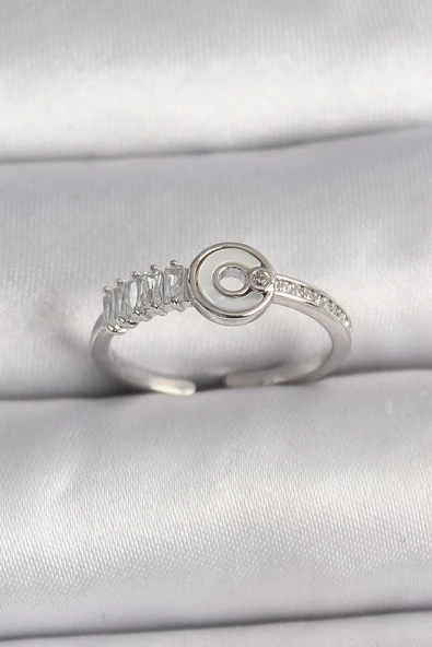 Pirinç Gümüş Renk Zirkon Taşlı Ayarlanabilir Kadın Yüzük - EBJ250113W30582 ürün görseli