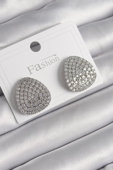 Pirinç Gümüş Renk Zirkon Taşlı Plaka Model Kadın Küpe - EBJ250113W30502 ürün görseli