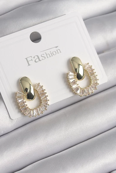 Pirinç Gold Renk Sallantı Zirkon Taşlı Kare Model Kadın Küpe - EBJ250113W30503 ürün görseli