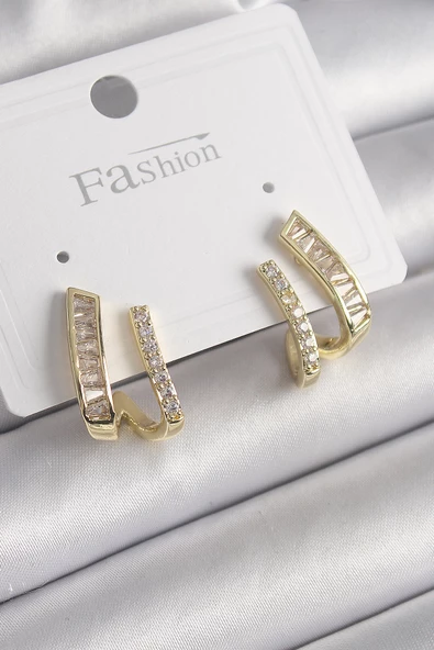 Pirinç Gold Renk Zirkon Taşlı Kadın Küpe - EBJ250113W30491