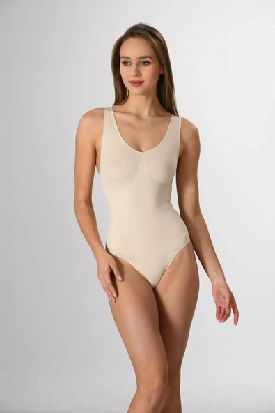 Kadın Beyaz Kalın Askılı Çıtçıtlı Body Korse Yeni Sezon - 3