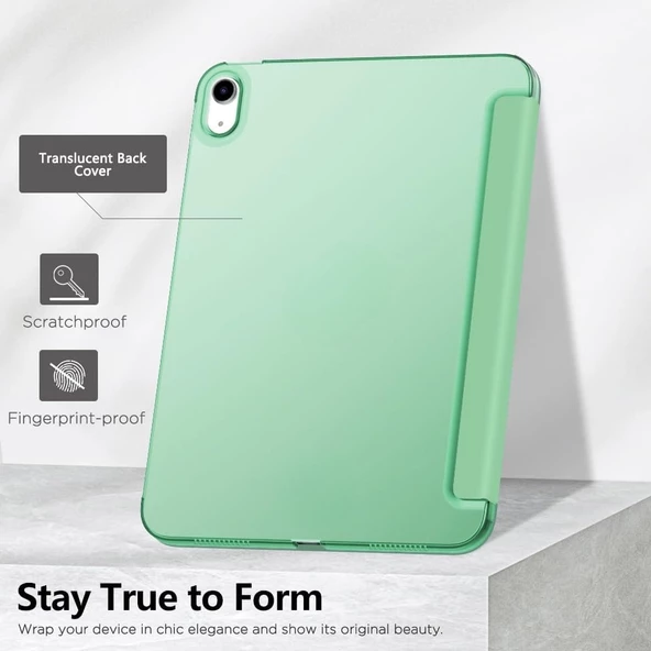 İpad 10. Nesil 10.9 / A16 2025 Uyumlu Kılıf Uyku Modlu Pu Deri Smart Standlı A2696 A2757 A3355 A3356  AÇIK YEŞİL - Resim 4