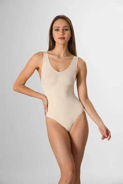 Kadın Beyaz Kalın Askılı Çıtçıtlı Body Korse Yeni Sezon - 2