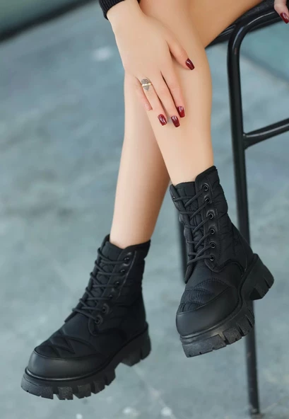 Mabel Siyah Cilt Bağcıklı Bot - Resim 3