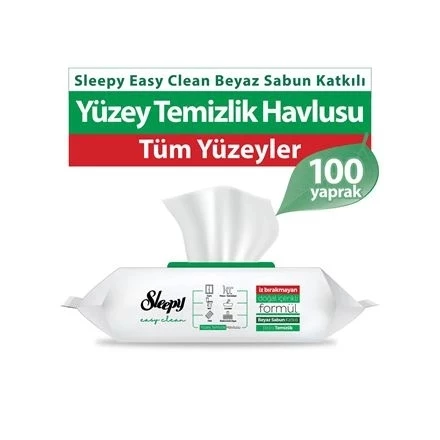 NİVEMESHOME BEYAZ SABUN KATKILI 100 LÜ YÜZEY TEMİZLİK HAVLUSU YEŞİL SLEEPY