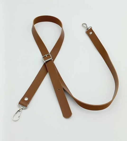 Çanta Aksesuar 120X2 Cm Tek Kat Taba Suni Deri Gümüş Tokalı Çanta Sapı