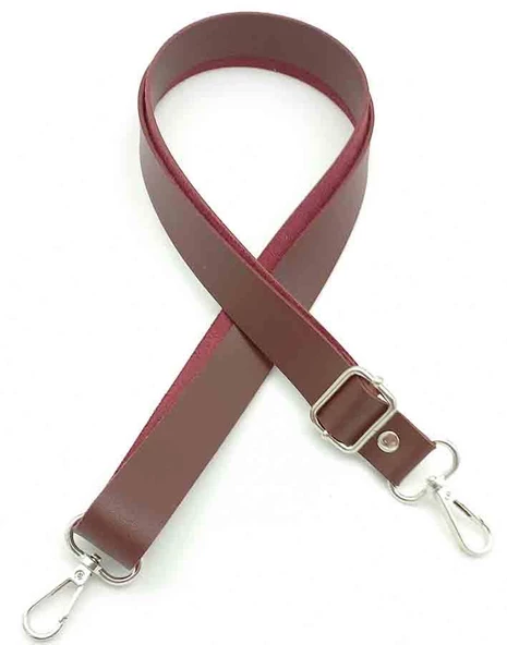 Çanta Aksesuar Suni Deri Ayarlı Çanta Sapı 120X2.4 Cm Bordo Gümüş Metal