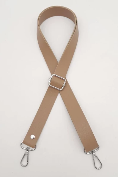 Çanta Aksesuar Suni Deri Ayarlı Çanta Sapı 120X2.4 Cm Vizon Gümüş Metal