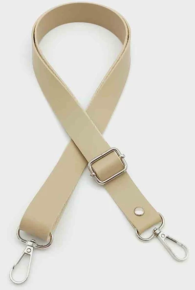 Çanta Aksesuar Suni Deri Ayarlı Çanta Sapı 120X2.4 Cm Bej Gümüş Metal