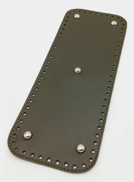 Çanta Aksesuar Suni Deri Haki Renk 30X12 cm Dikdörtgen Çanta Tabanı (Gümüş Aparatlı)