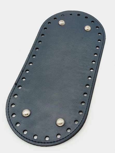 Çanta Aksesuar Suni Deri Lacivert Renk 25X12 cm Oval Çanta Tabanı (Gümüş Aparatlı)