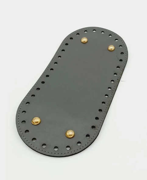 Çanta Aksesuar Suni Deri Gri Renk 25X12 cm Oval Çanta Tabanı (Light Gold Aparatlı)