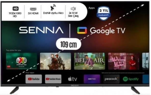 Senna 43SNF9000F Full HD 43" 109 Ekran Uydu Alıcılı Google Smart LED TV