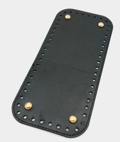 Çanta Aksesuar Suni Deri Siyah Renk 25X12 cm Dikdörtgen Çanta Tabanı (Light Gold Aparatlı)