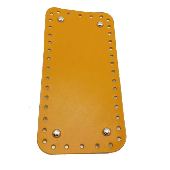 Çanta Aksesuar Gerçek Deri Hardal Sarı 25X12 cm Dikdörtgen Gümüş Metalli Çanta Tabanı - 1