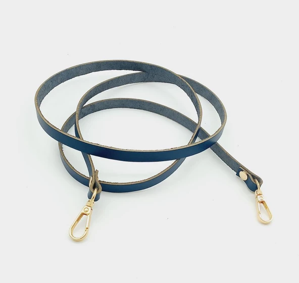 Çanta Aksesuar Gerçek Deri Spagetti Model Lacivert Light Gold Metal Çanta Sapı
