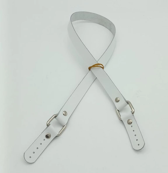 Çanta Aksesuar Beyaz Renk Kare İki Model Gerçek Deri Çanta Sapı (Gümüş Metal)