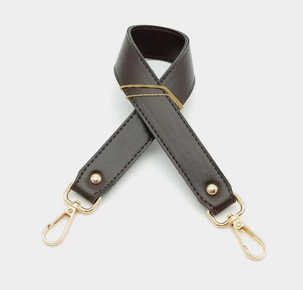 Çanta Aksesuar Kahverengi Renk 42X2.5 Cm Kancalı Sap Light Gold Metalli