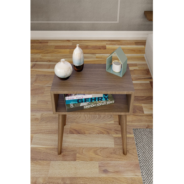 Yeni Konsept Ceviz Başucu Yan Sehpa Komodin - 4