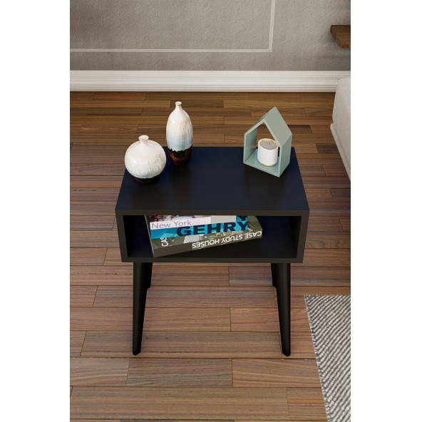 Yeni Konsept Siyah Başucu Yan Sehpa Komodin - 2