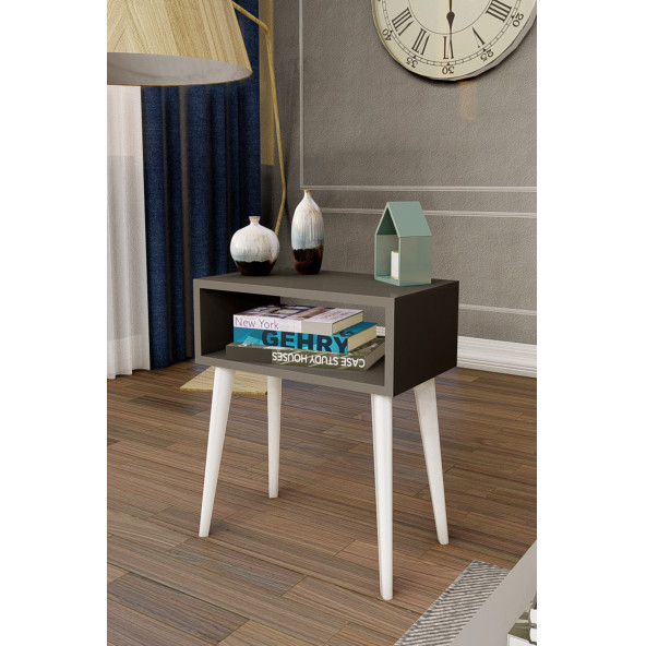 Yeni Konsept Antrasit Başucu Yan Sehpa Komodin(Beyaz Ayak) - 3