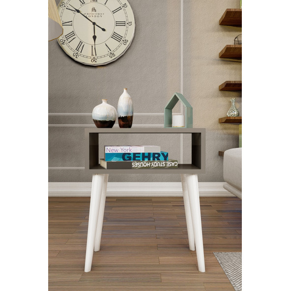 Yeni Konsept Antrasit Başucu Yan Sehpa Komodin(Beyaz Ayak) - 4