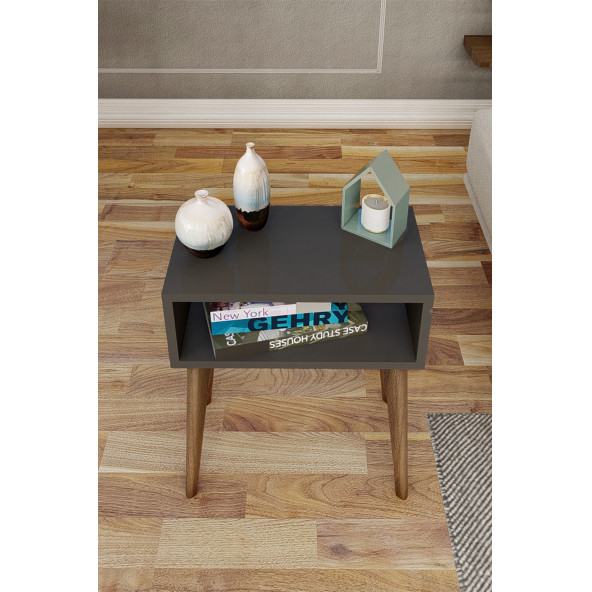 Yeni Konsept Antrasit Başucu Yan Sehpa Komodin(Ceviz Ayak)
