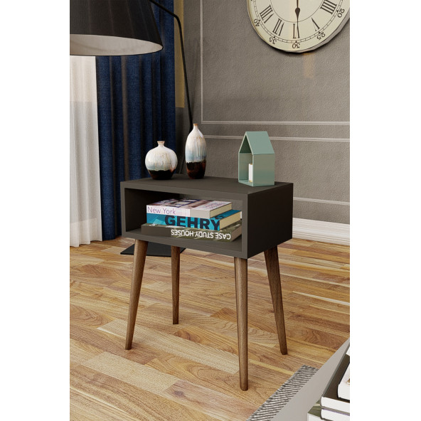 Yeni Konsept Antrasit Başucu Yan Sehpa Komodin(Ceviz Ayak) - 3
