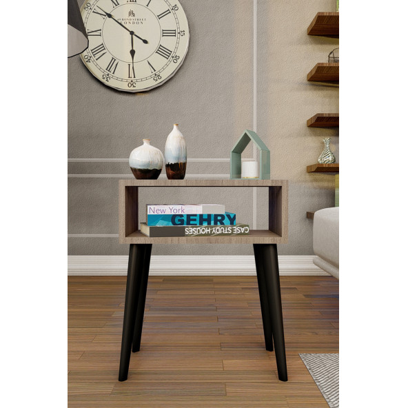 Yeni Konsept Ceviz Başucu Yan Sehpa Komodin(Siyah Ayak) - 4