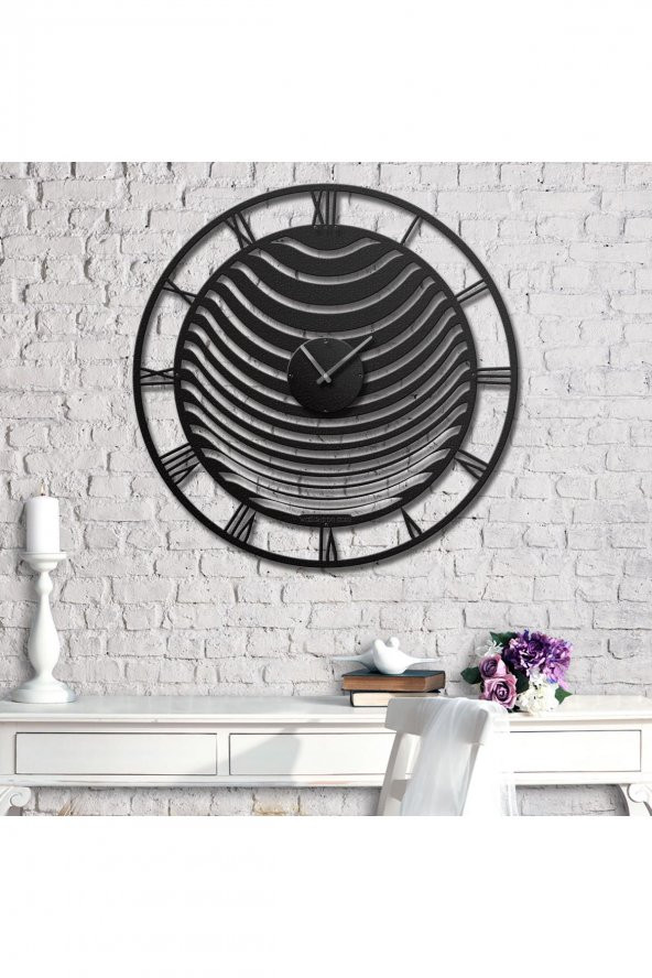 Meksika Dalgası Dekoratif Siyah Metal Kasa Duvar Saati 100 x 100 cm - 2
