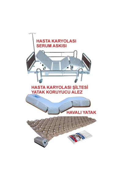 DURU HASTA YATAKLARI 2 Motorlu Hasta Karyolası+ Hasta Yatağı + Baklava Dilimli Havalı Yatak 3 Ürün Bir Arada